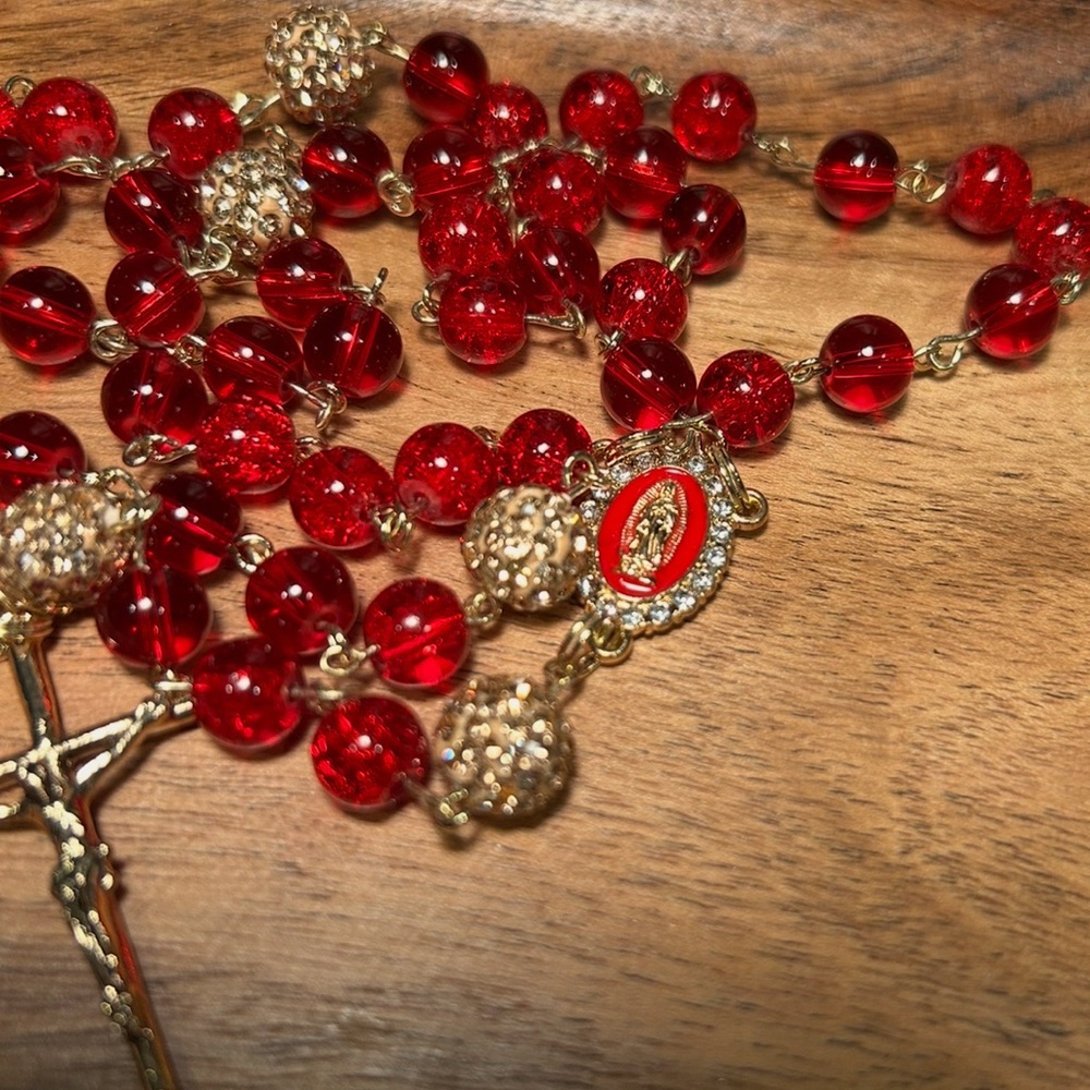 Brand New Handmade / With MUCH Love Stunning Vibrant Red Glass Rosary Beads